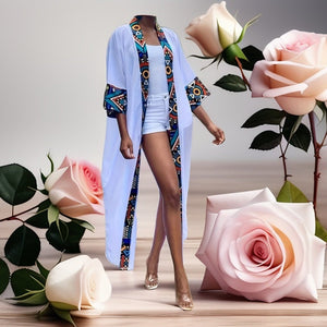 Geometric Pattern Contrast Trim Cardigan