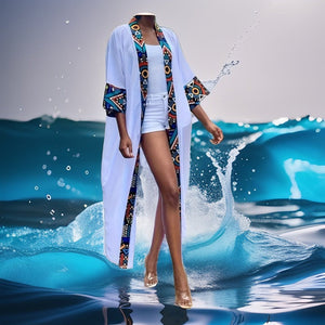 Geometric Pattern Contrast Trim Cardigan