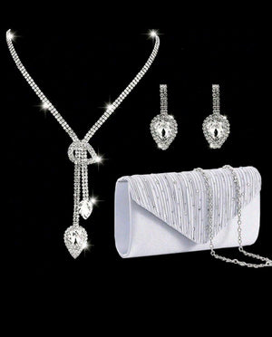 Radiant Elegance Rhinestone Set – Sparkling 3-Piece Jewelry & Clutch Set for Formal Events by Esther Collective store