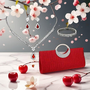 Elegant Charm 4-Piece Accessory Set – Chic Red Handbag & Jewelry Set for Women by Esther Collective store