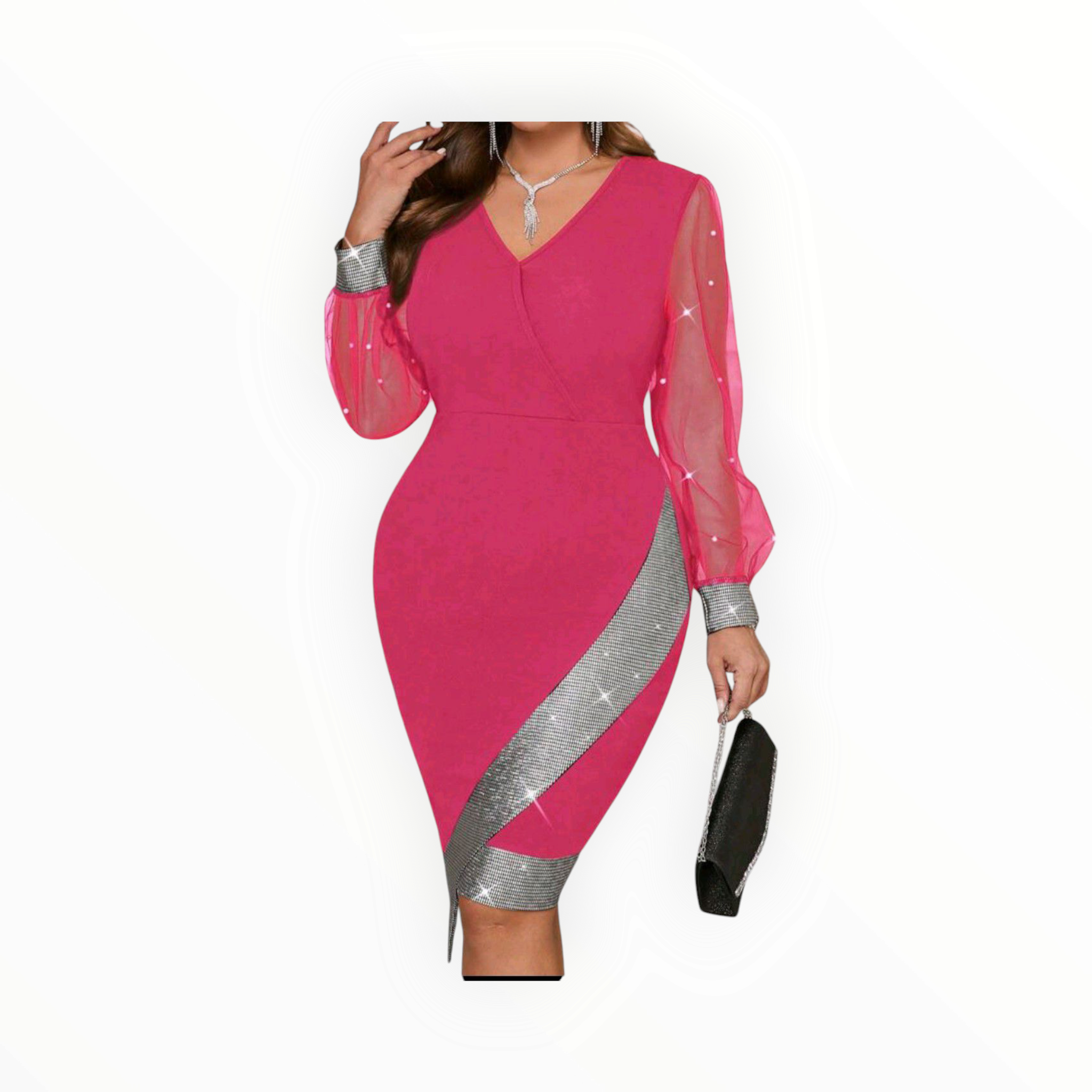 Elegant Mesh Splice Slim Fit Plus-Size Dress – Sexy, Sophisticated & Flattering Bodycon for Curvy Queens