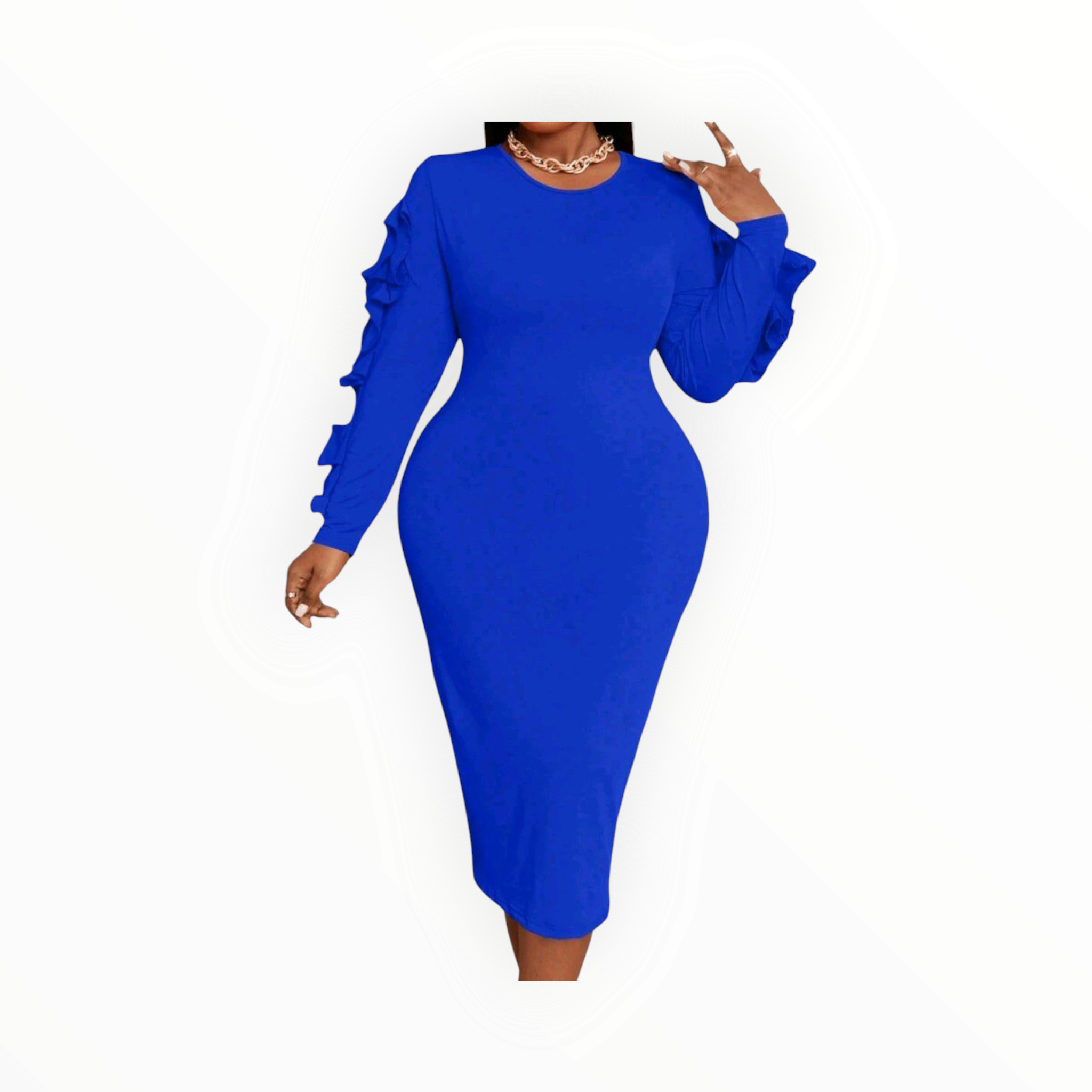 Maweii Plus Size Pleated Mini Dress – Teal & Blue Long Sleeve Curvy Chic Fashion