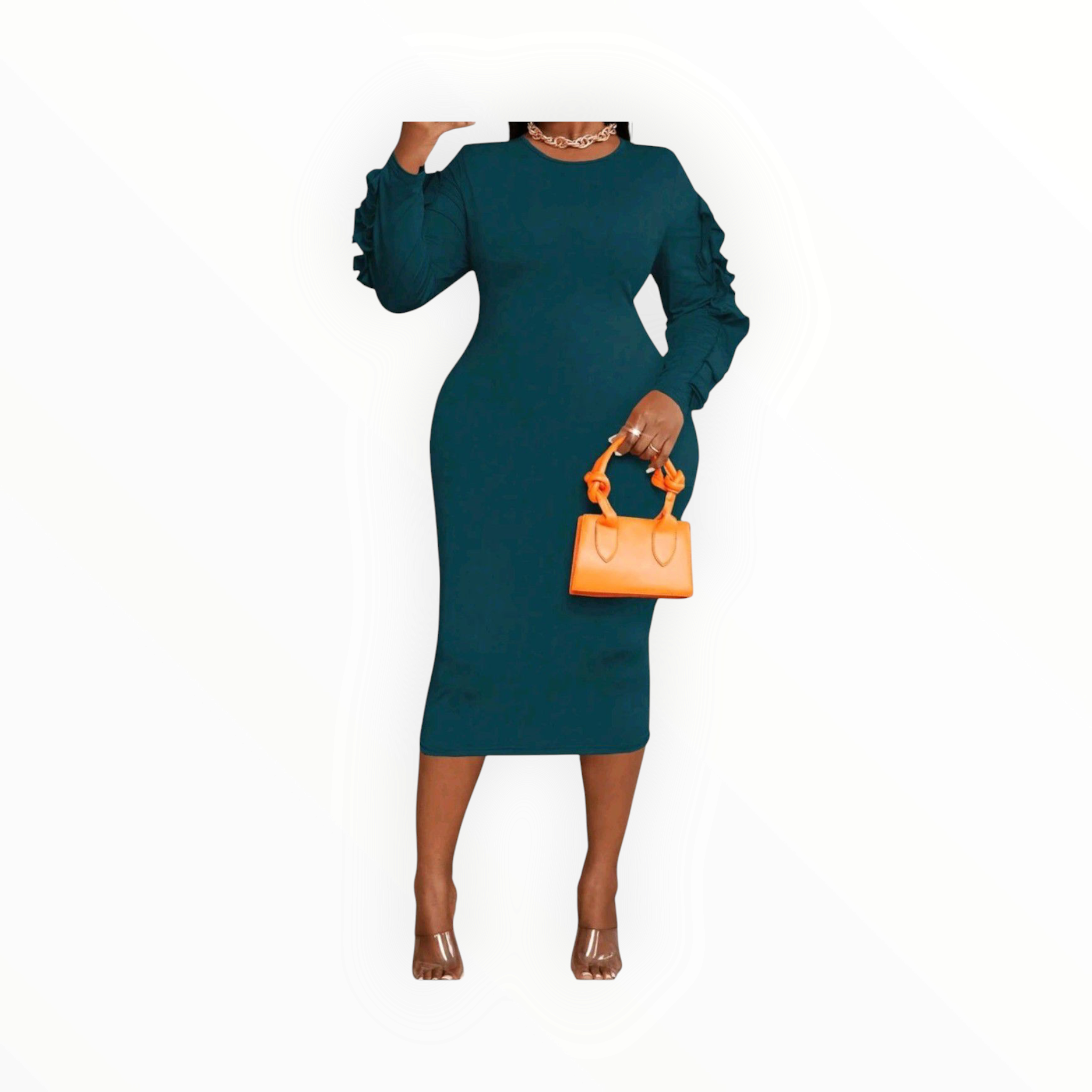 Maweii Plus Size Pleated Mini Dress – Teal & Blue Long Sleeve Curvy Chic Fashion