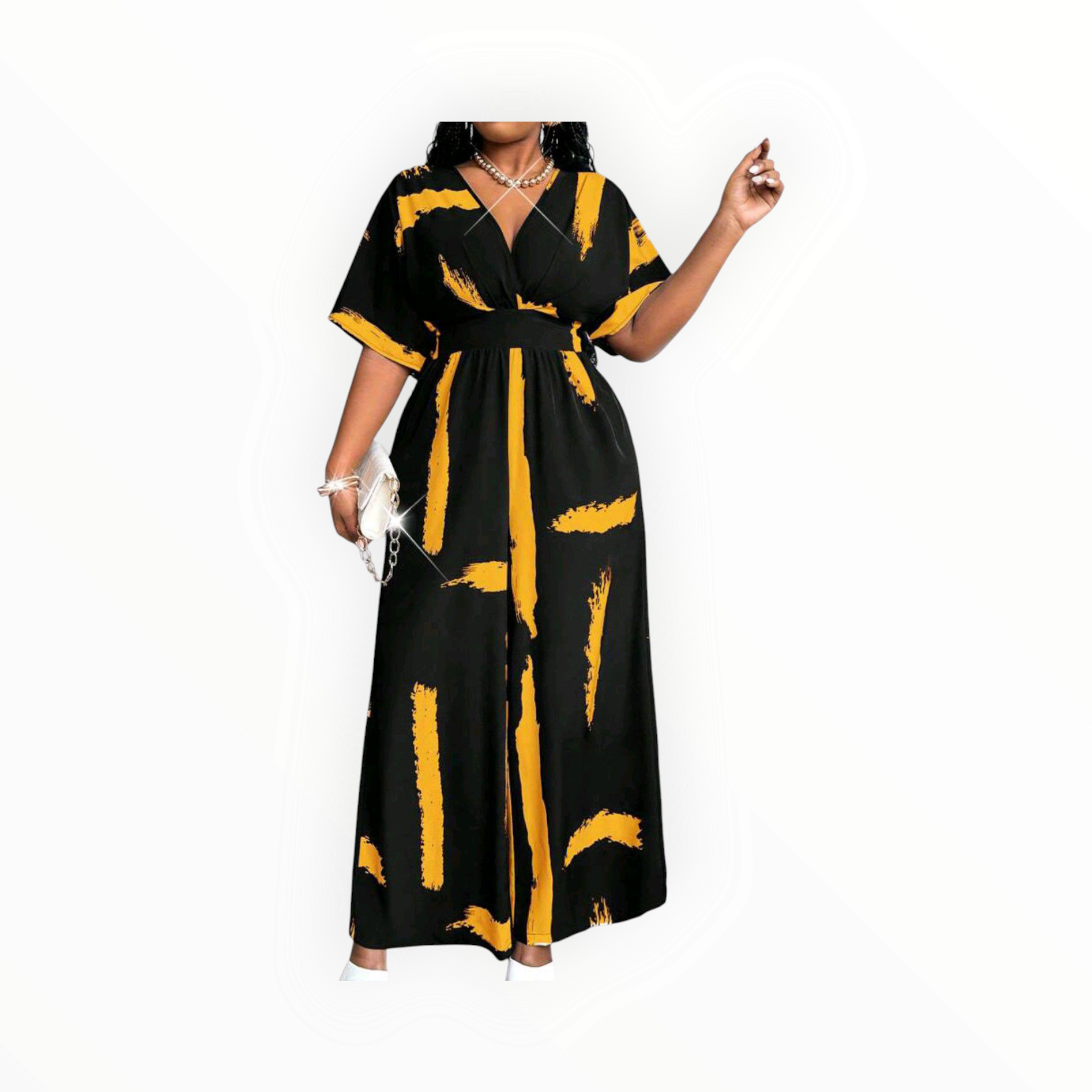 Maweii Plus Size Contrast Print Wide-Leg Jumpsuit – Bold, Elegant & Confidence-Boosting