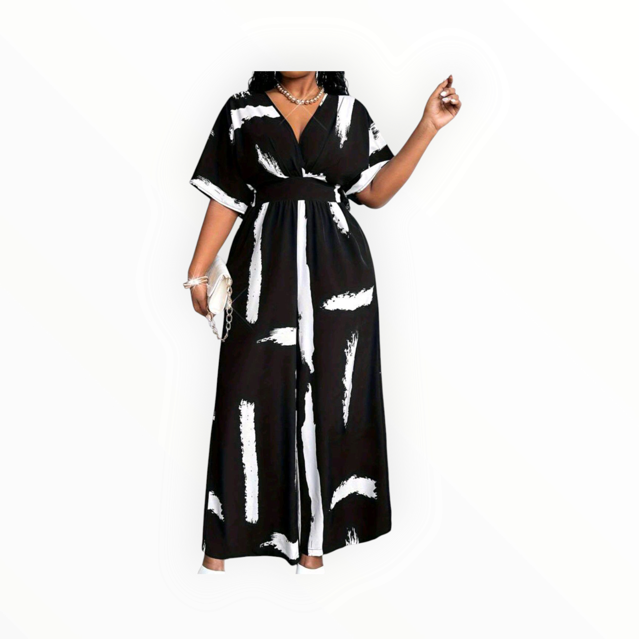 Maweii Plus Size Contrast Print Wide-Leg Jumpsuit – Bold, Elegant & Confidence-Boosting