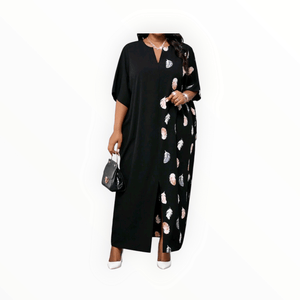Feather Elegance Plus Size V-Neck Maxi Dress – Flowy, Comfortable & Stylish for Curvy Women by Esther Collective store
