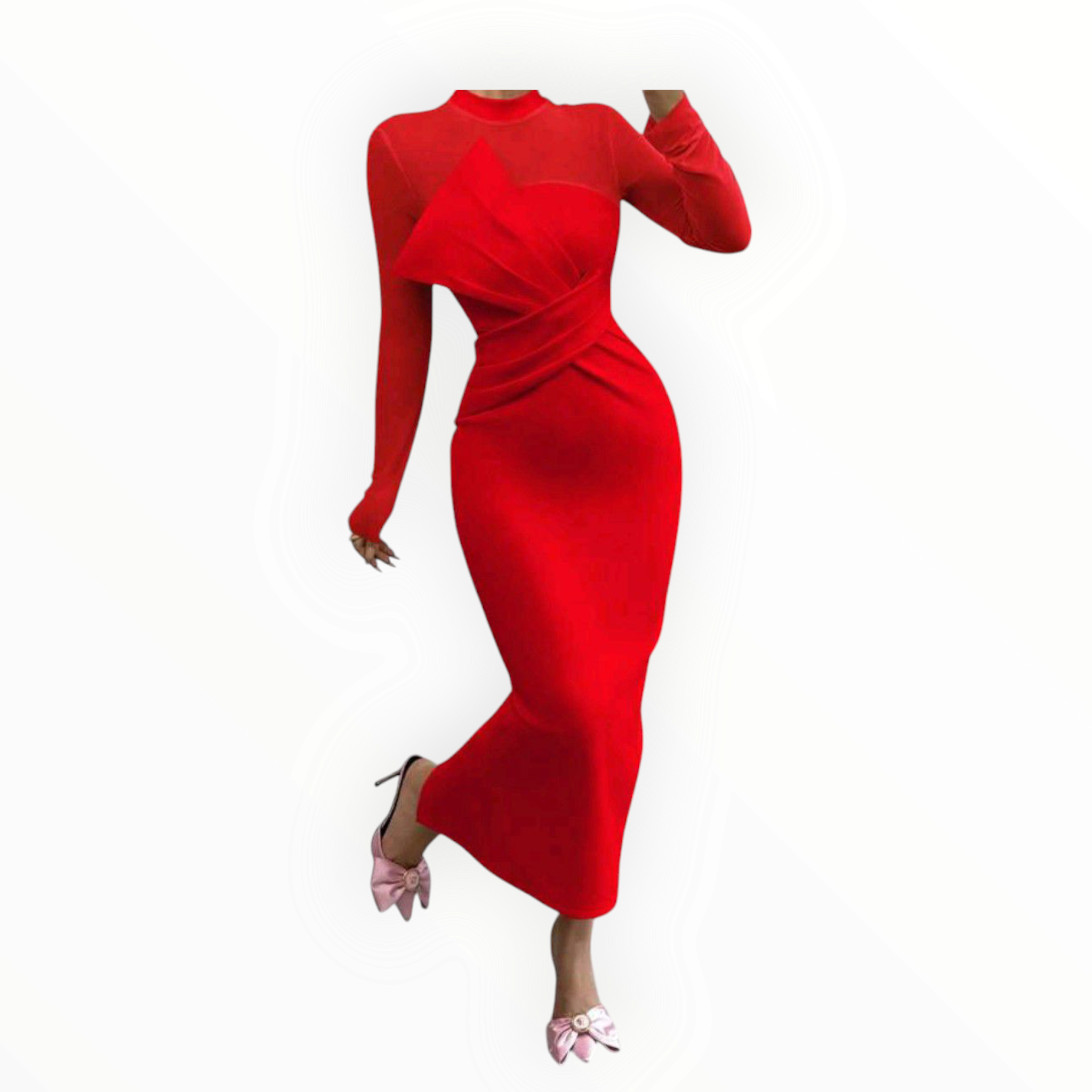 Elenzga Pink Elegant Mesh Splice Midi Dress – Chic, Sultry & Perfect for Special Events