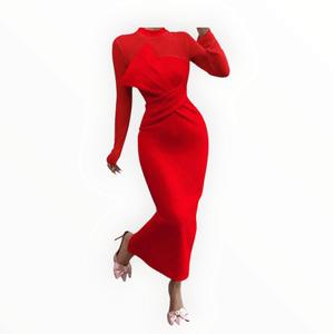 Elenzga Pink Elegant Mesh Splice Midi Dress – Chic, Sultry & Perfect for Special Events by Esther Collective store