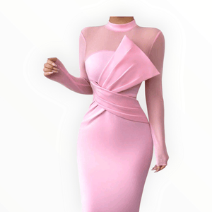 Elenzga Pink Elegant Mesh Splice Midi Dress – Chic, Sultry & Perfect for Special Events by Esther Collective store
