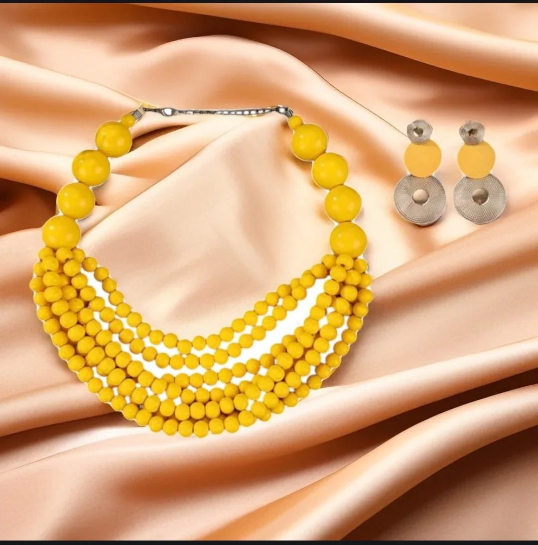 Bohemian Glow Jewelry Set – Bold Handcrafted Beaded Necklace & Earrings - Esther Collective store