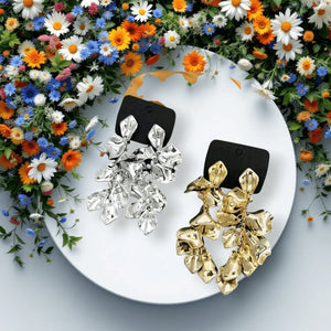 Bold Metallic Leaf Drop Earrings – Gold & Silver Statement Dangles - Esther Collective store