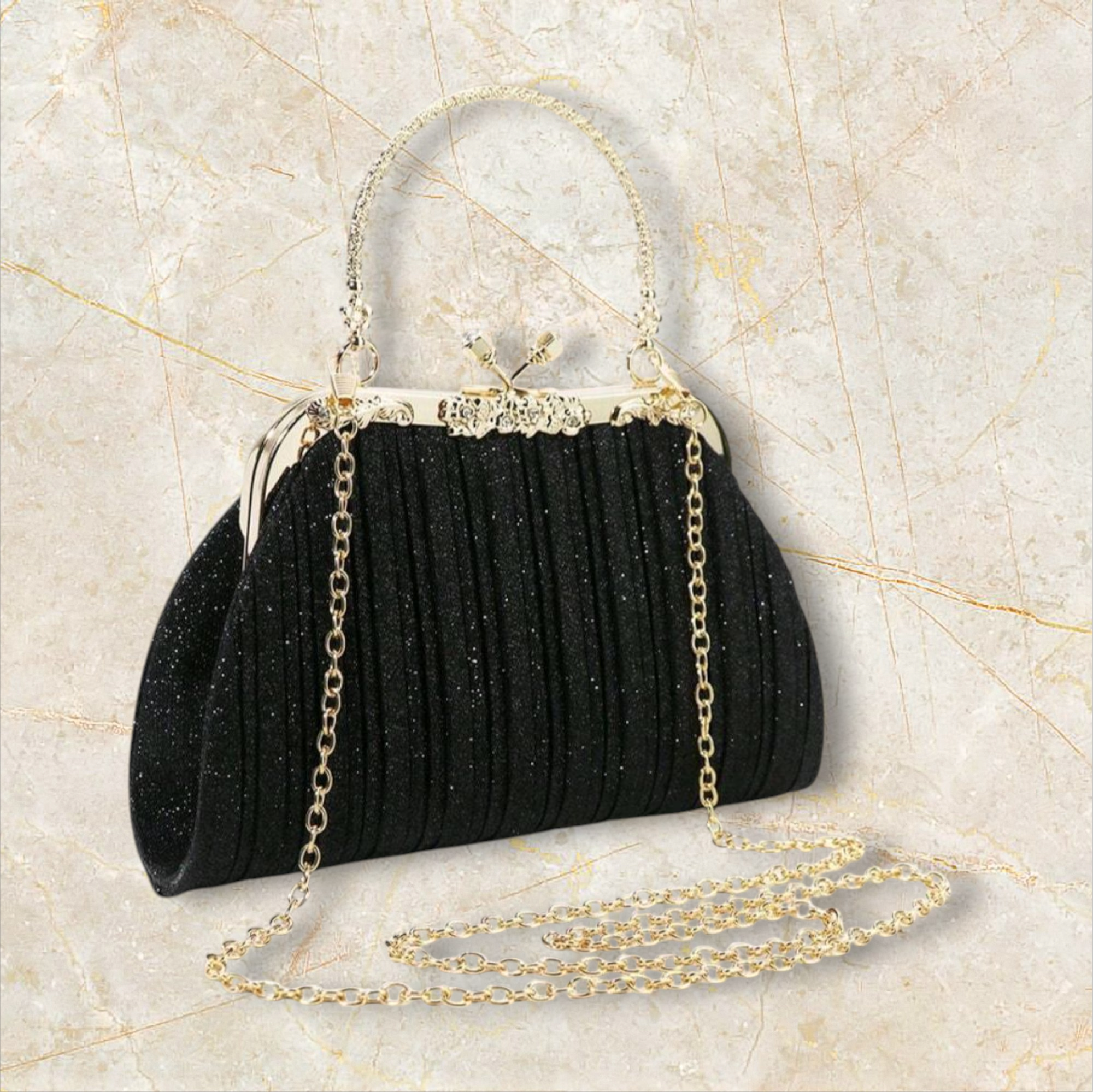 Royal Sparkle Top Handle Clutch Bag – Glitter Evening Purse (Royal Blue, Black, Silver)