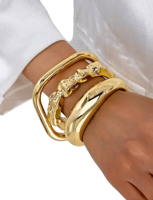 3-Piece Chunky Gold Bangle Bracelet Set – Geometric Stacked Cuff Bangles for Women - Esther Collective store
