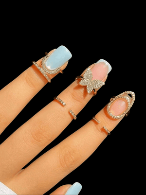 GlamSparkle 3-Piece Dainty Finger Ring Set – Butterfly, Teardrop & Zircon Accents by Esther Collective store