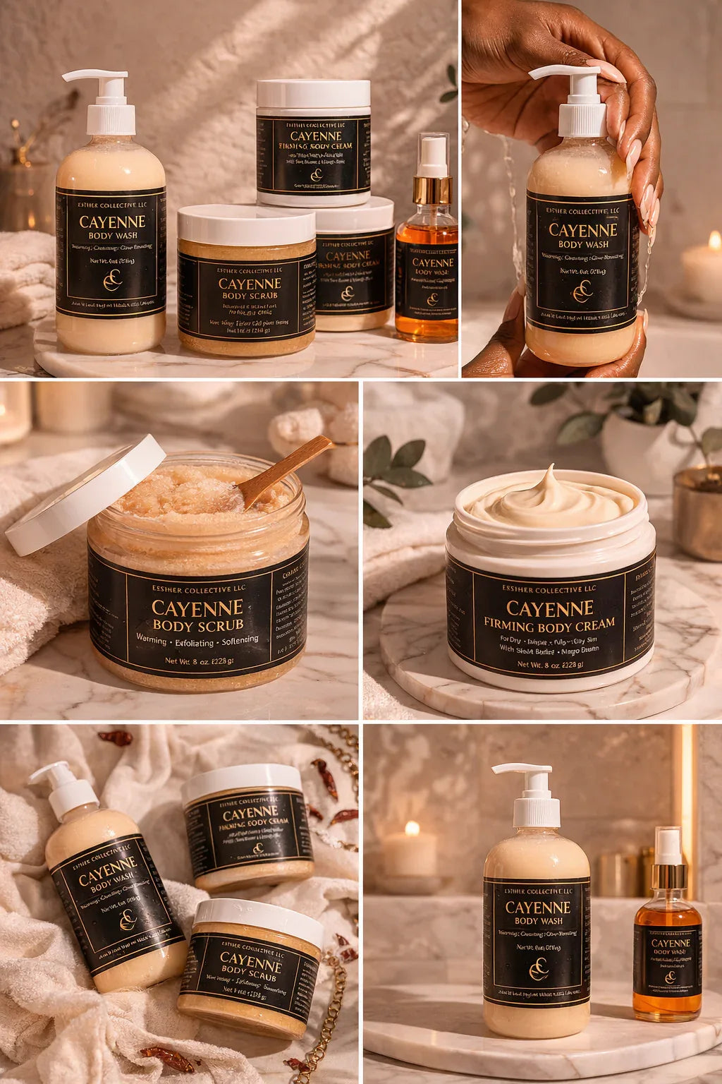 Cayenne Pepper 4-Step Body Glow Set 🔥 — Scrub, Face Cream, Body Cream & Oil - Esther Collective store