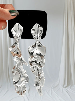 Bold Metallic Leaf Drop Earrings – Gold & Silver Statement Dangles - Esther Collective store