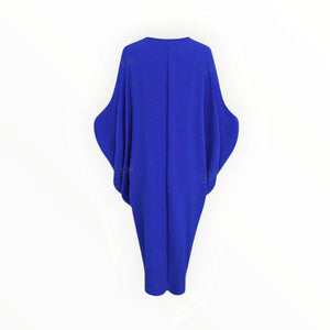 GraceFlow Plus Size Batwing Ruched Dress – Elegant Blue & Yellow Curve-Hugging Style by Esther Collective store