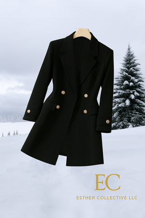 Double-Breasted Luxe Waist-Cinched Blazer Coat – Black (M & L Available) by Esther Collective store