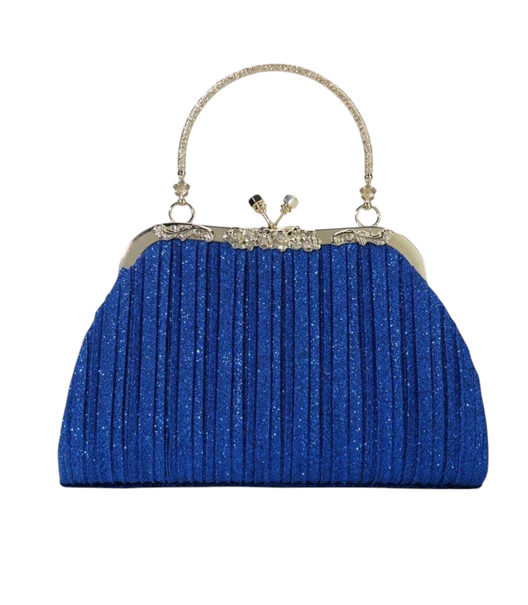 Royal Sparkle Top Handle Clutch Bag – Glitter Evening Purse (Royal Blue, Black, Silver)