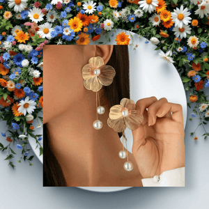 Elegant Ginkgo Flower Pearl Drop Earrings – Gold Floral Statement Tassel Jewelry by Esther Collective store