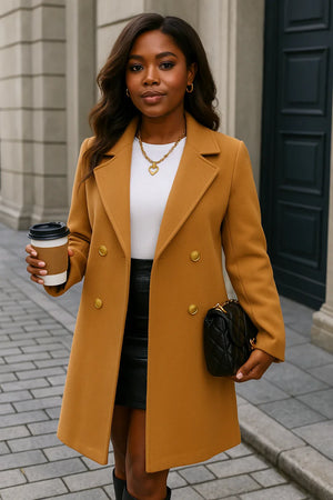 Camel Double-Breasted Elegant Winter Coat - Esther Collective store