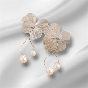 Elegant Ginkgo Flower Pearl Drop Earrings – Gold Floral Statement Tassel Jewelry by Esther Collective store