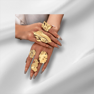 5-Piece Bold Abstract Gold Statement Ring Set – Chunky Wrinkled Metal Stacking Rings for Women by Esther Collective store