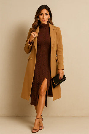 Chocolate Brown Cable-Knit Long Sleeve Sweater Dress - Esther Collective store