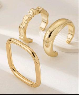 3-Piece Chunky Gold Bangle Bracelet Set – Geometric Stacked Cuff Bangles for Women - Esther Collective store