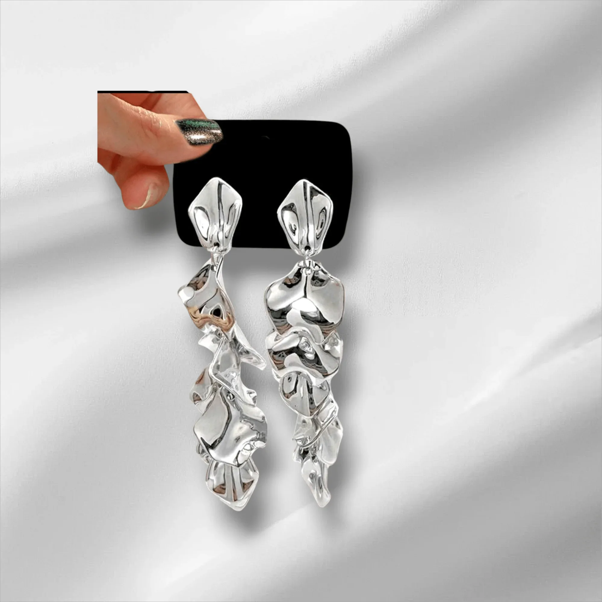 Bold Metallic Leaf Drop Earrings – Gold & Silver Statement Dangles - Esther Collective store
