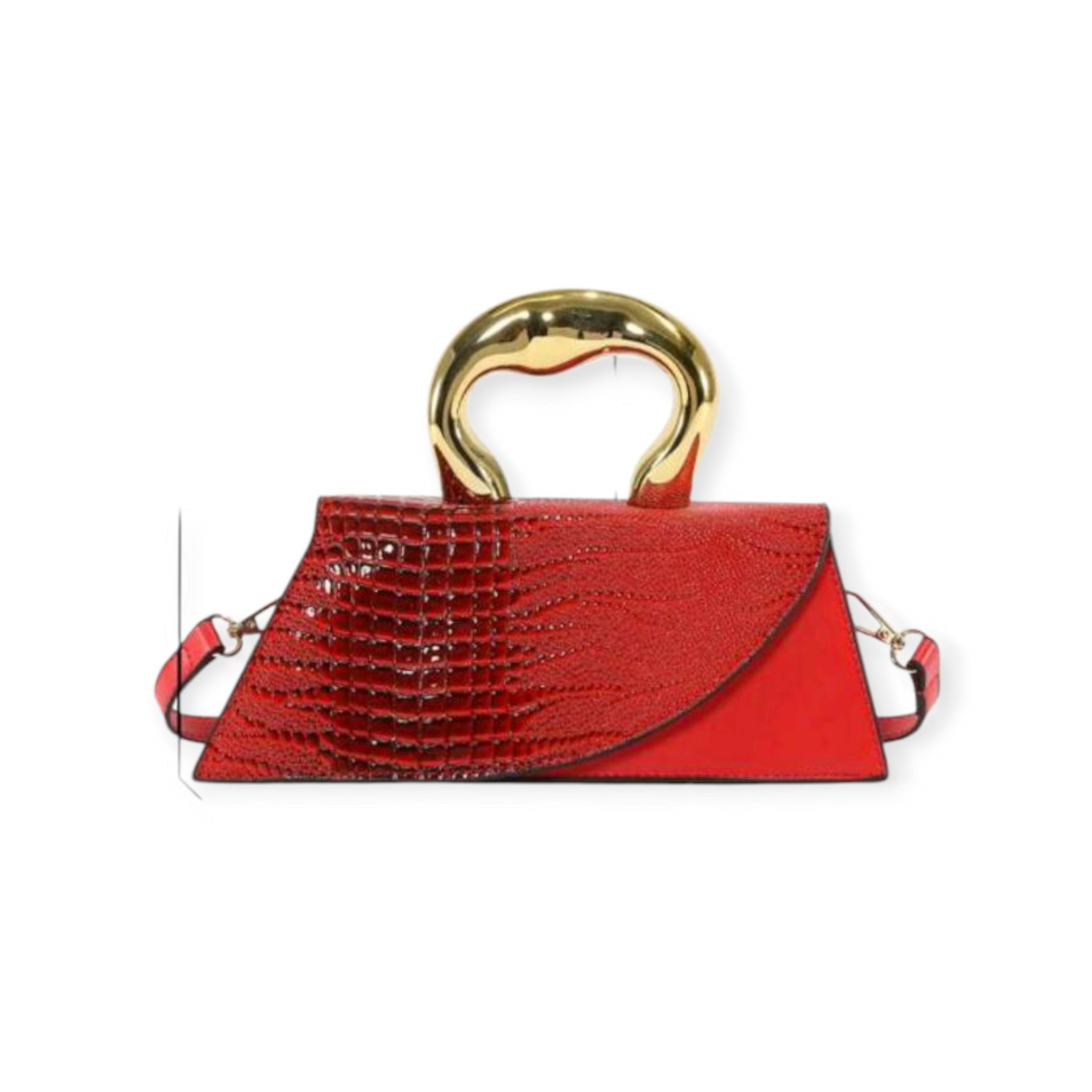 Retro Crocodile Print Handbag – Stylish Baguette & Square Bag for Women | Burgundy & Black