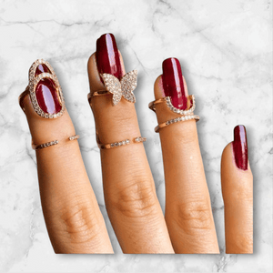 GlamSparkle 3-Piece Dainty Finger Ring Set – Butterfly, Teardrop & Zircon Accents by Esther Collective store