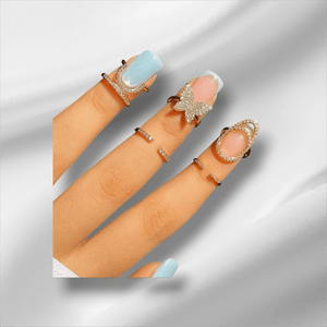 GlamSparkle 3-Piece Dainty Finger Ring Set – Butterfly, Teardrop & Zircon Accents by Esther Collective store