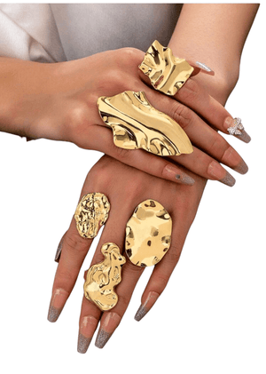 5-Piece Bold Abstract Gold Statement Ring Set – Chunky Wrinkled Metal Stacking Rings for Women by Esther Collective store