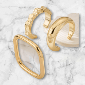 3-Piece Chunky Gold Bangle Bracelet Set – Geometric Stacked Cuff Bangles for Women by Esther Collective store