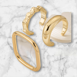 3-Piece Chunky Gold Bangle Bracelet Set – Geometric Stacked Cuff Bangles for Women - Esther Collective store