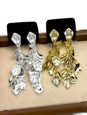 Bold Metallic Leaf Drop Earrings – Gold & Silver Statement Dangles - Esther Collective store