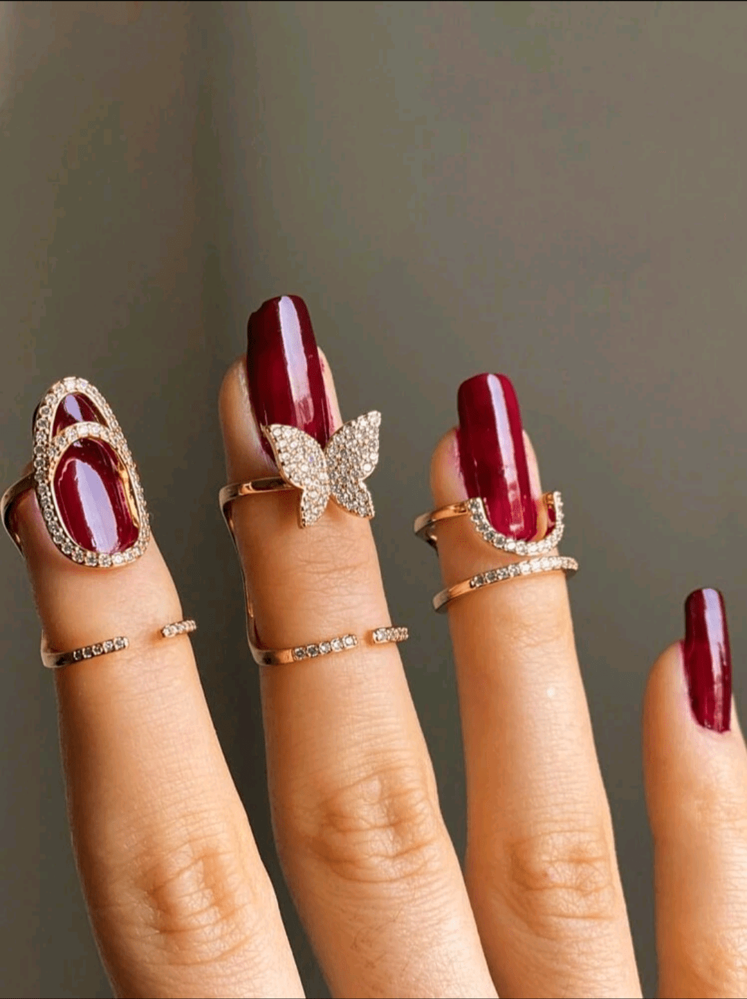GlamSparkle 3-Piece Dainty Finger Ring Set – Butterfly, Teardrop & Zircon Accents by Esther Collective store