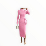 Elenzga Handmade Beaded Pleated Split Hem Midi Dress – Elegant, Sophisticated & Perfect for Evening Glam