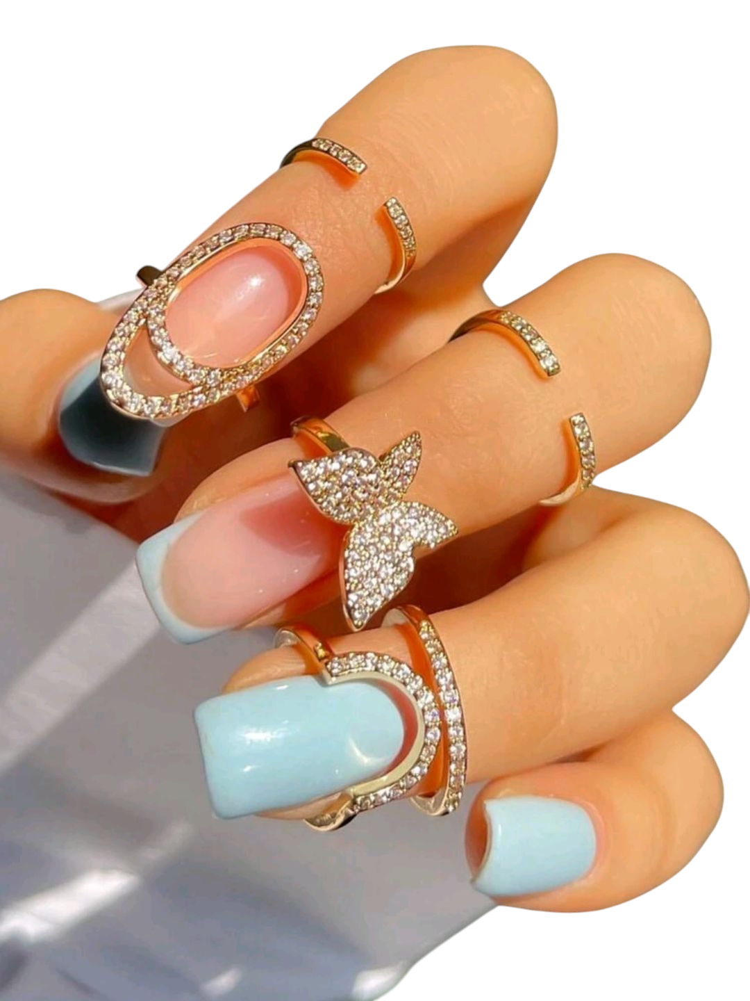GlamSparkle 3-Piece Dainty Finger Ring Set – Butterfly, Teardrop & Zircon Accents