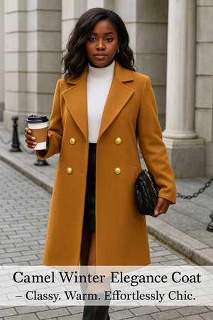 Camel Double-Breasted Elegant Winter Coat by Esther Collective store