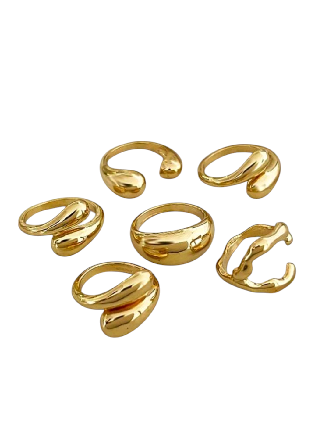 6-Piece Molten Gold Statement Ring Set – Adjustable Teardrop & Wave Design