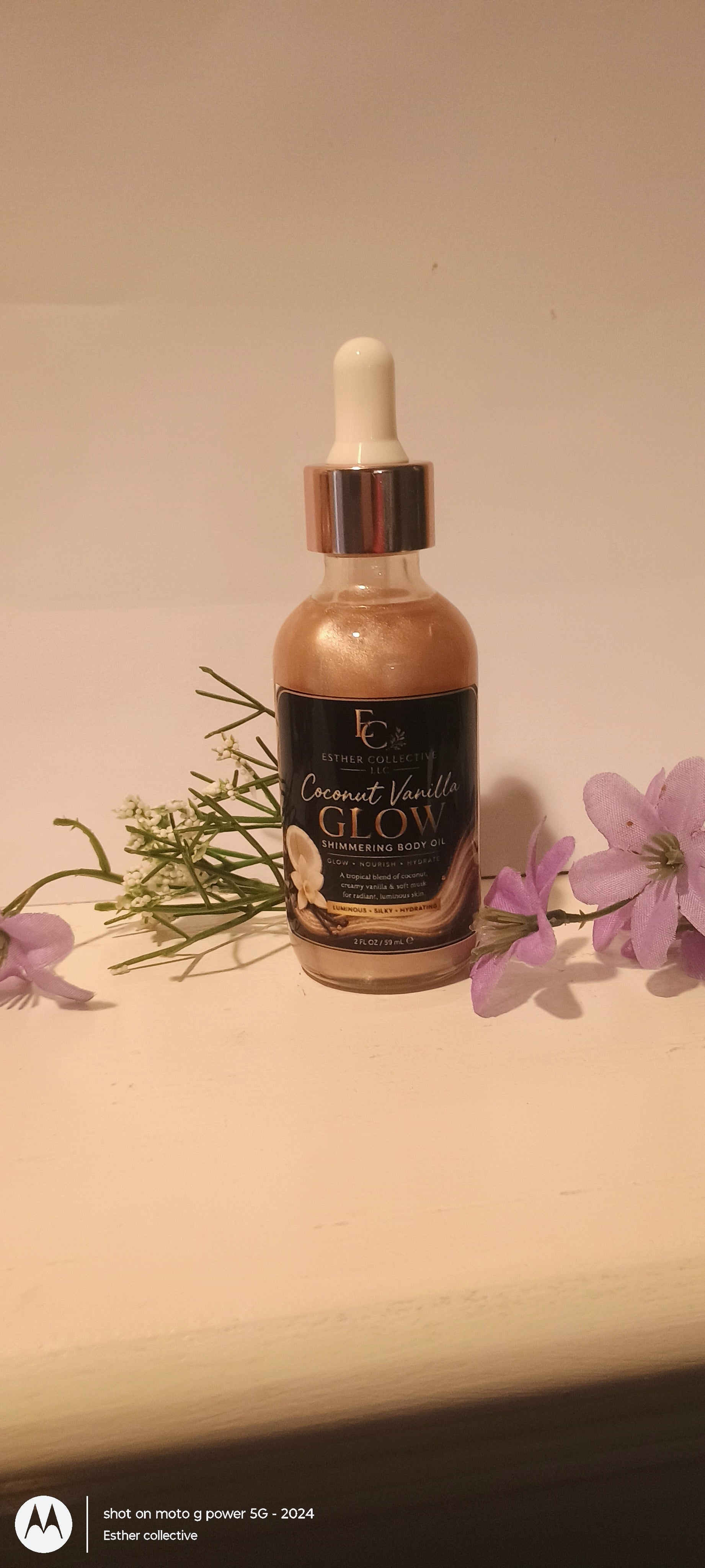 Coconut Vanilla Glow Shimmering Body Oil by Esther Collective store