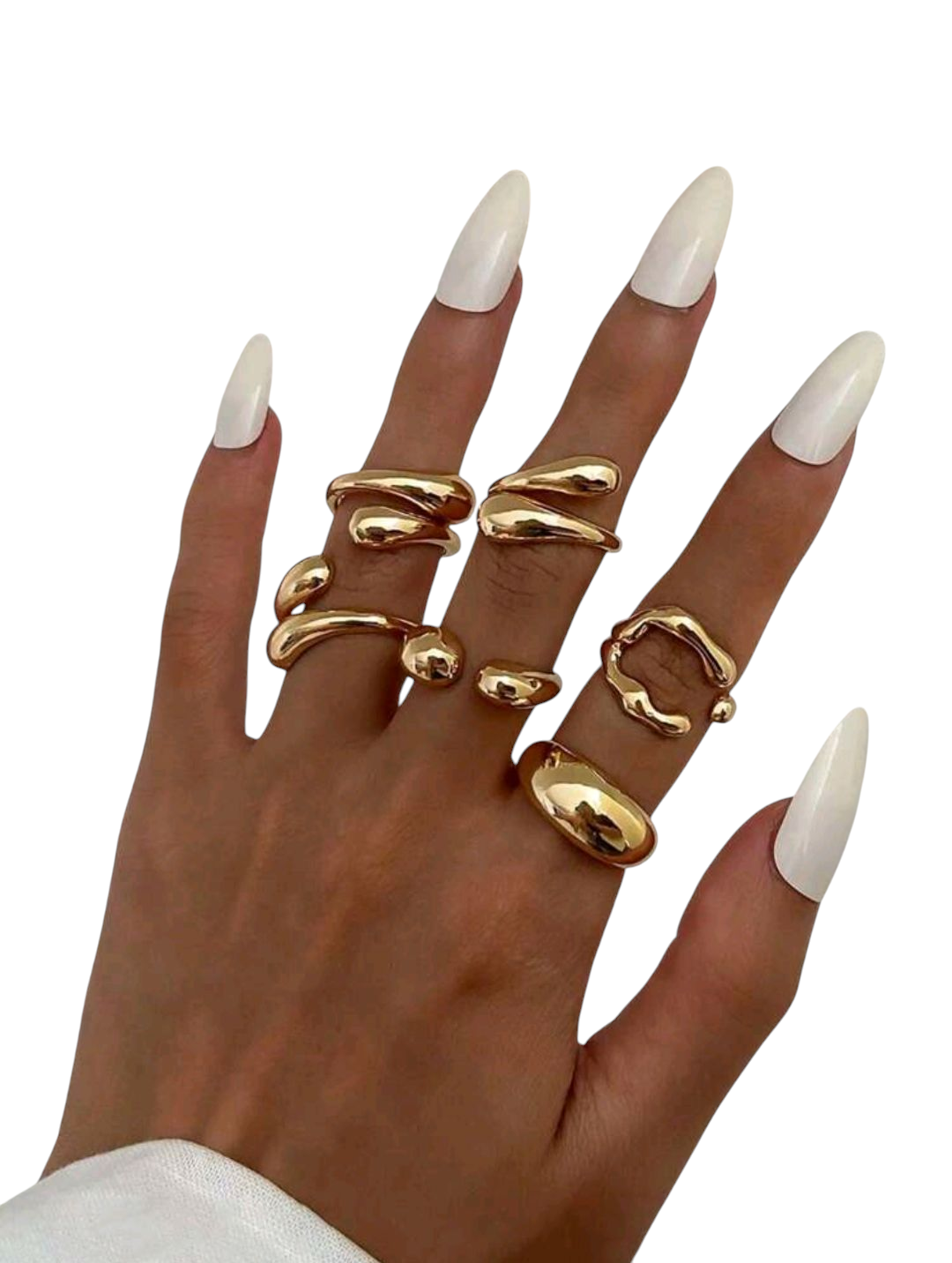 6-Piece Molten Gold Statement Ring Set – Adjustable Teardrop & Wave Design