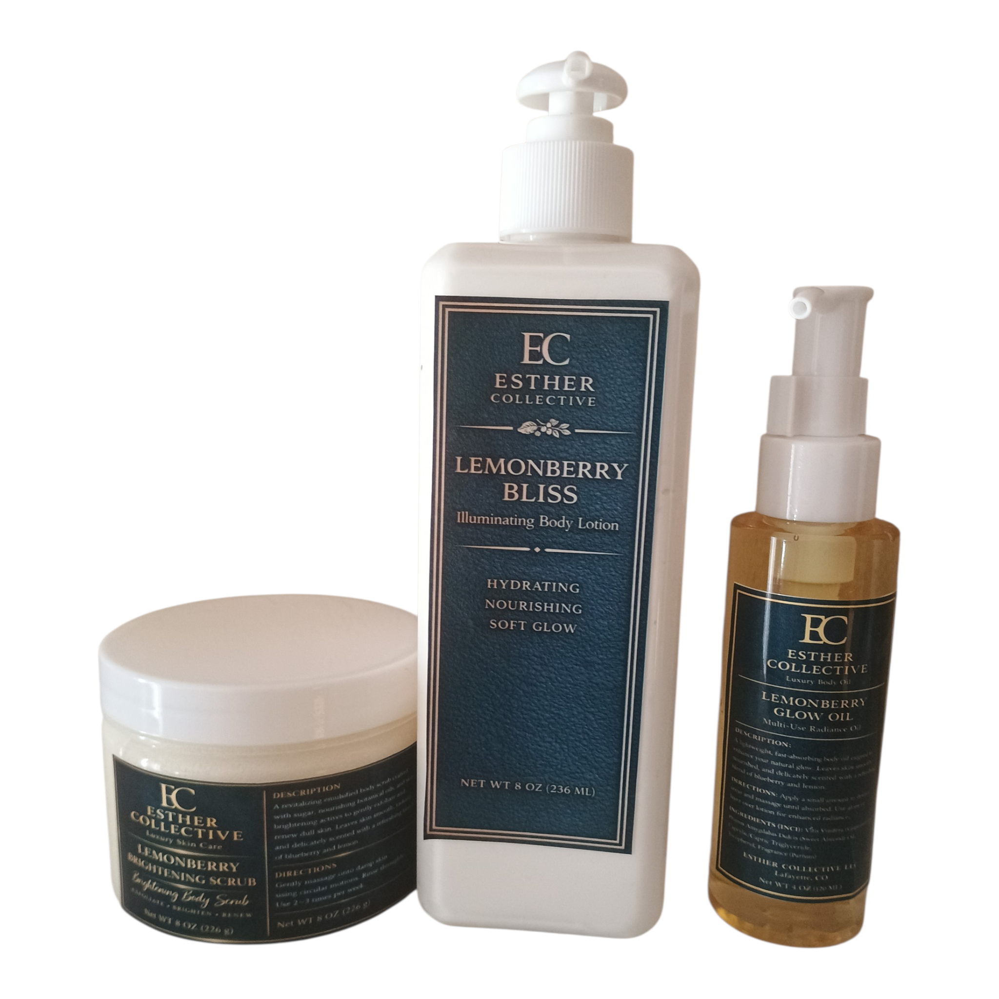 Lemon Blueberry Glow Routine – Brightening Body Scrub, Hydrating Lotion & Glow Body Oil | 3-Step Radiant Skin Set by Esther Collective store