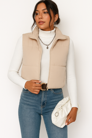 Solid Zip-Up Sleeveless Padded Vest – Winter Essential by Esther Collective store