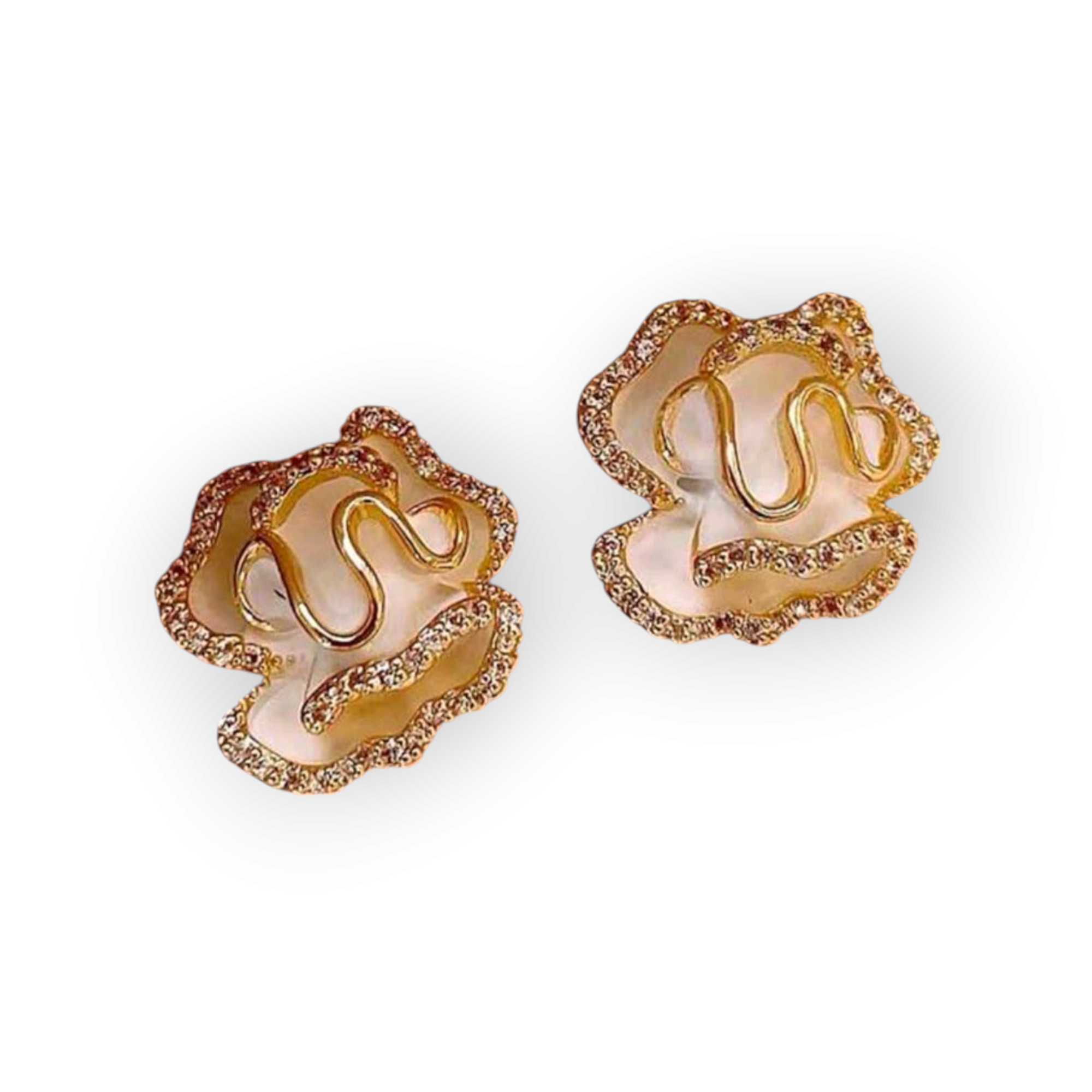 Luxury Black & Gold Floral Earrings – Crystal Rhinestone Studs with Elegant Petal Design