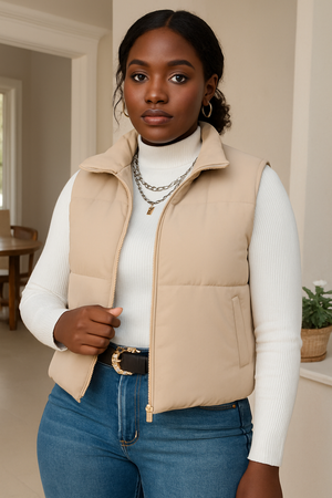 Solid Zip-Up Sleeveless Padded Vest – Winter Essential by Esther Collective store