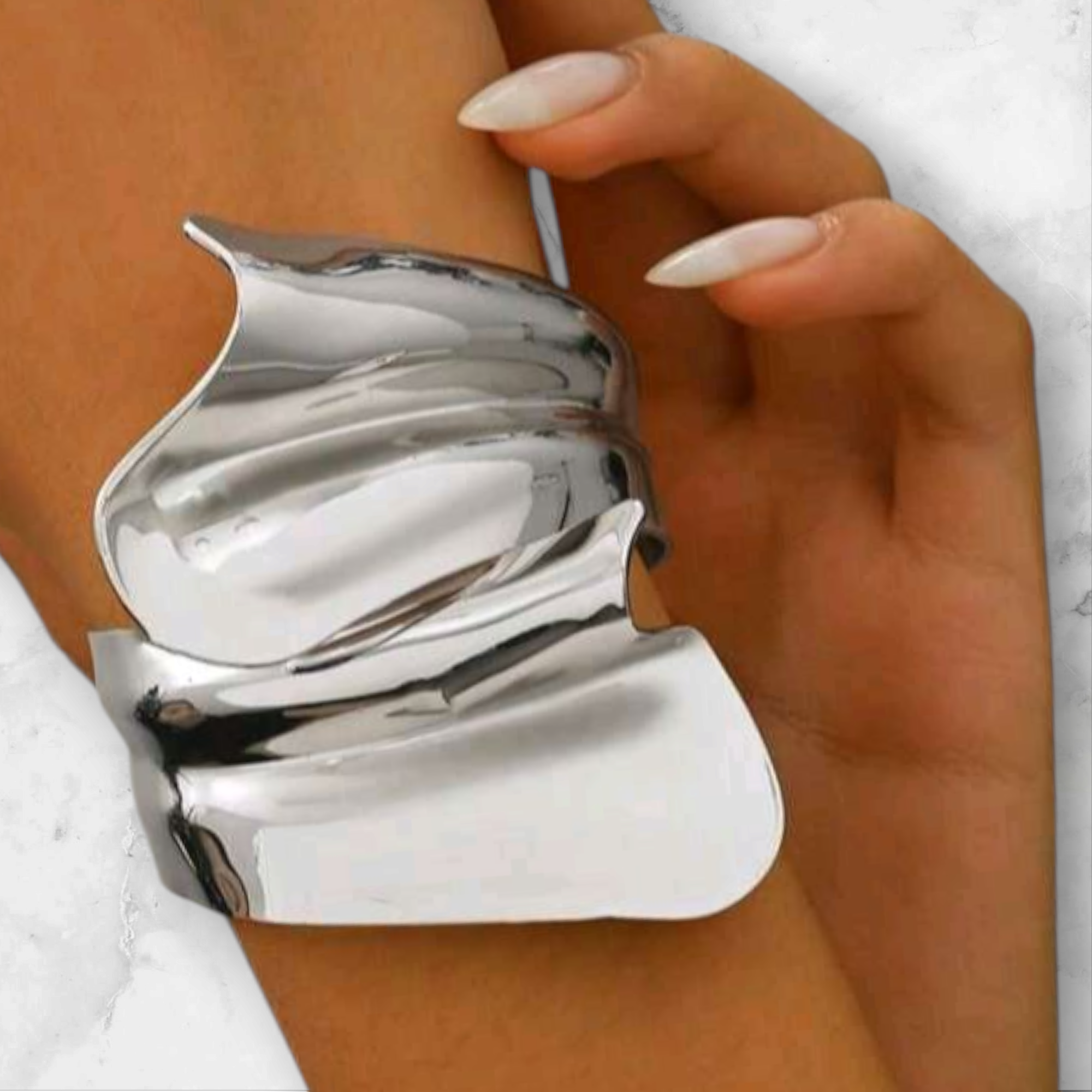 Luxury Silver Asymmetrical Ribbon Cuff Bracelet – Sculpted Statement Jewelry for Women
