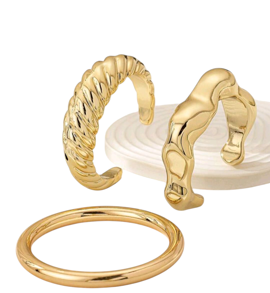 3-Piece Chunky Gold Bangle Bracelet Set – Geometric Stacked Cuff Bangles for Women